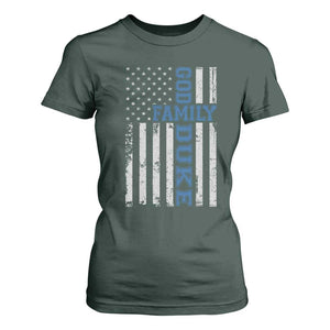 God Family Duke T Shirt For Women Blue Game Day Vintage American Flag TS11 Dark Forest Green Print Your Wear
