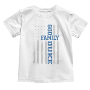 God Family Duke Toddler T Shirt Blue Game Day Vintage American Flag TS11 White Print Your Wear