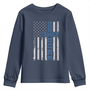 God Family Duke Youth Sweatshirt Blue Game Day Vintage American Flag TS11 Navy Print Your Wear