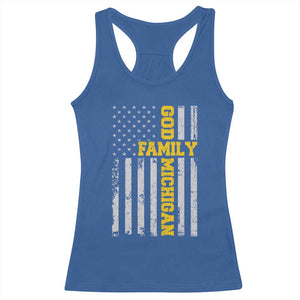 God Family Michigan Racerback Tank Top Game Day Vintage American Flag TS11 Royal Blue Print Your Wear