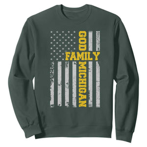 God Family Michigan Sweatshirt Game Day Vintage American Flag TS11 Dark Forest Green Print Your Wear