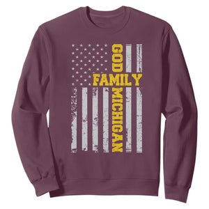 God Family Michigan Sweatshirt Game Day Vintage American Flag TS11 Maroon Print Your Wear