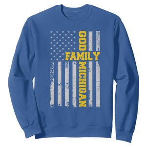 God Family Michigan Sweatshirt Game Day Vintage American Flag TS11 Royal Blue Print Your Wear