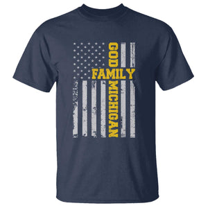 God Family Michigan T Shirt - Game Day Vintage American Flag TS11 Navy Print Your Wear