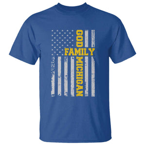 God Family Michigan T Shirt - Game Day Vintage American Flag TS11 Royal Blue Print Your Wear