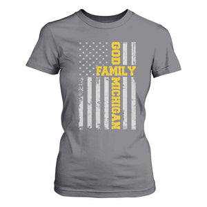 God Family Michigan T Shirt For Women Game Day Vintage American Flag TS11 Charcoal Print Your Wear