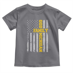God Family Michigan Toddler T Shirt Game Day Vintage American Flag TS11 Charcoal Print Your Wear