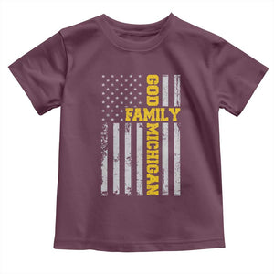 God Family Michigan Toddler T Shirt Game Day Vintage American Flag TS11 Maroon Print Your Wear