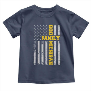 God Family Michigan Toddler T Shirt Game Day Vintage American Flag TS11 Navy Print Your Wear