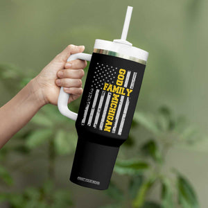 God Family Michigan Tumbler With Handle Game Day Vintage American Flag TS11 Print Your Wear