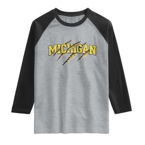 Michigan Fan Raglan Shirt MI State Sports Game Day Scratch Mark TS11 Heather Gray Black Print Your Wear