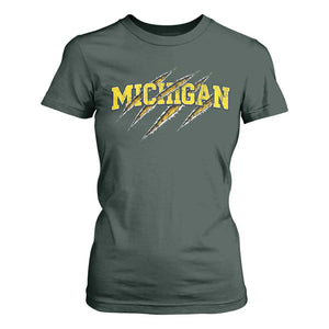 Michigan Fan T Shirt For Women MI State Sports Game Day Scratch Mark TS11 Dark Forest Green Print Your Wear
