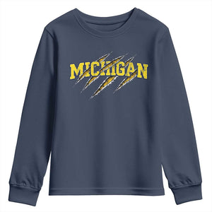 Michigan Fan Youth Sweatshirt MI State Sports Game Day Scratch Mark TS11 Navy Print Your Wear