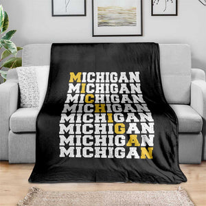 Michigan Fan Throw Blanket Yellow Bold Athletic Sport State Letters Game Day TS11 Print Your Wear