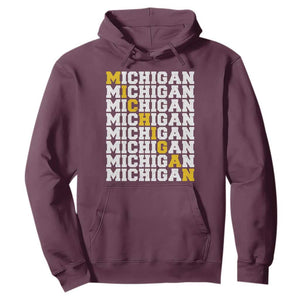 Michigan Fan Hoodie Yellow Bold Athletic Sport State Letters Game Day TS11 Maroon Print Your Wear