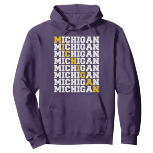 Michigan Fan Hoodie Yellow Bold Athletic Sport State Letters Game Day TS11 Purple Print Your Wear