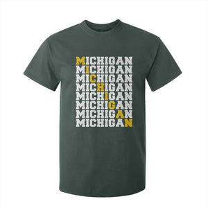 Michigan Fan T Shirt For Kid Yellow Bold Athletic Sport State Letters Game Day TS11 Dark Forest Green Print Your Wear