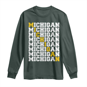 Michigan Fan Long Sleeve Shirt Yellow Bold Athletic Sport State Letters Game Day TS11 Dark Forest Green Print Your Wear