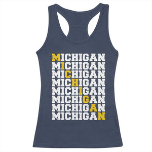 Michigan Fan Racerback Tank Top Yellow Bold Athletic Sport State Letters Game Day TS11 Navy Print Your Wear
