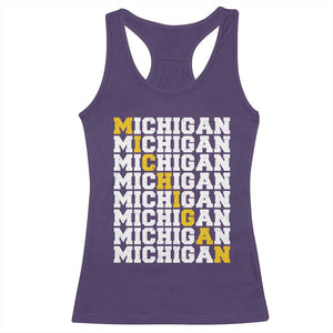 Michigan Fan Racerback Tank Top Yellow Bold Athletic Sport State Letters Game Day TS11 Purple Print Your Wear