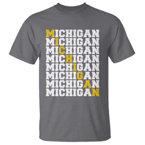 Michigan Fan T Shirt Yellow Bold Athletic Sport State Letters Game Day TS11 Charcoal Print Your Wear