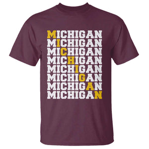 Michigan Fan T Shirt Yellow Bold Athletic Sport State Letters Game Day TS11 Maroon Print Your Wear