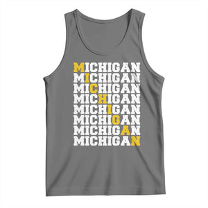Michigan Fan Tank Top Yellow Bold Athletic Sport State Letters Game Day TS11 Black Heather Print Your Wear