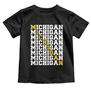 Michigan Fan Toddler T Shirt Yellow Bold Athletic Sport State Letters Game Day TS11 Black Print Your Wear