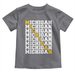 Michigan Fan Toddler T Shirt Yellow Bold Athletic Sport State Letters Game Day TS11 Charcoal Print Your Wear