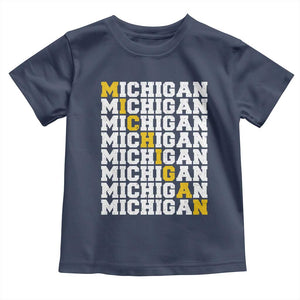 Michigan Fan Toddler T Shirt Yellow Bold Athletic Sport State Letters Game Day TS11 Navy Print Your Wear