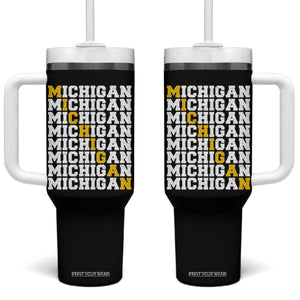 Michigan Fan Tumbler With Handle Yellow Bold Athletic Sport State Letters Game Day TS11 One Size: 40 oz Black Print Your Wear