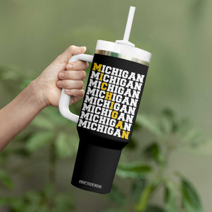 Michigan Fan Tumbler With Handle Yellow Bold Athletic Sport State Letters Game Day TS11 Print Your Wear
