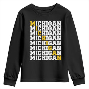 Michigan Fan Youth Sweatshirt Yellow Bold Athletic Sport State Letters Game Day TS11 Black Print Your Wear
