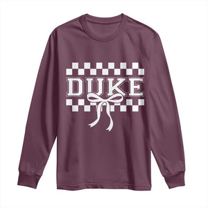 Duke Bold Letters Name Coquette Bow Checkered for Sports Fans Long Sleeve Shirt TS11 Maroon Print Your Wear