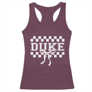 Duke Bold Letters Name Coquette Bow Checkered for Sports Fans Racerback Tank Top TS11 Maroon Print Your Wear