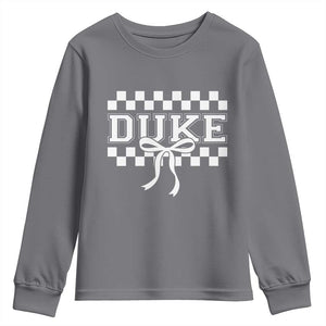 Duke Bold Letters Name Coquette Bow Checkered for Sports Fans Youth Sweatshirt TS11 Charcoal Print Your Wear