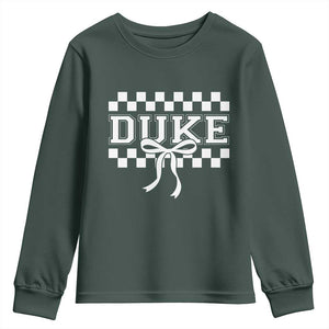 Duke Bold Letters Name Coquette Bow Checkered for Sports Fans Youth Sweatshirt TS11 Dark Forest Green Print Your Wear