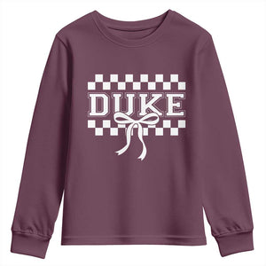 Duke Bold Letters Name Coquette Bow Checkered for Sports Fans Youth Sweatshirt TS11 Maroon Print Your Wear