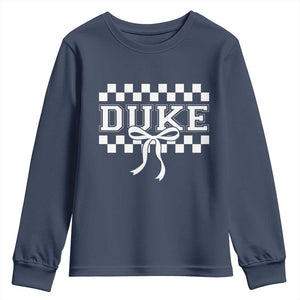Duke Bold Letters Name Coquette Bow Checkered for Sports Fans Youth Sweatshirt TS11 Navy Print Your Wear