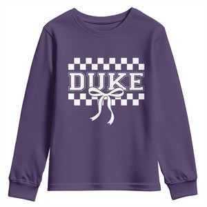 Duke Bold Letters Name Coquette Bow Checkered for Sports Fans Youth Sweatshirt TS11 Purple Print Your Wear