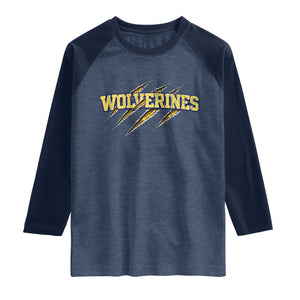 Wolverine Lover Sports Game Day Scratch Mark Raglan Shirt TS11 Heather Denim Navy Print Your Wear