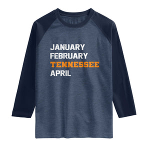 January February Tennessee April Raglan Shirt Basketball Game Day TS11 Heather Denim Navy Print Your Wear