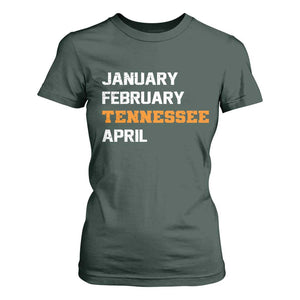 January February Tennessee April T Shirt For Women Basketball Game Day TS11 Dark Forest Green Print Your Wear