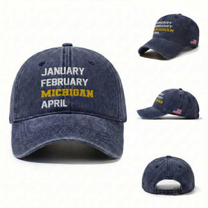 January February Michigan April Washed Cotton Baseball Cap Basketball Game Day TS11 Washed Cap Universal Fit Navy Print Your Wear