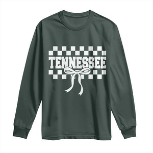 Tennessee Fan Long Sleeve Shirt TN State Sport Coquette Bow Checkered Design Game Day TS11 Dark Forest Green Print Your Wear
