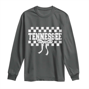 Tennessee Fan Long Sleeve Shirt TN State Sport Coquette Bow Checkered Design Game Day TS11 Dark Heather Print Your Wear