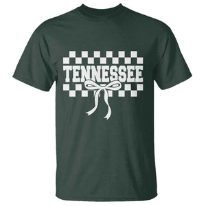 Tennessee Fan T Shirt TN State Sport Coquette Bow Checkered Design Game Day TS11 Dark Forest Green Print Your Wear