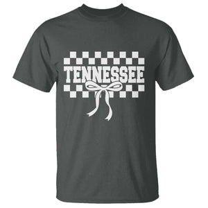 Tennessee Fan T Shirt TN State Sport Coquette Bow Checkered Design Game Day TS11 Dark Heather Print Your Wear
