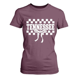 Tennessee Fan T Shirt For Women TN State Sport Coquette Bow Checkered Design Game Day TS11 Maroon Print Your Wear