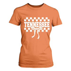Tennessee Fan T Shirt For Women TN State Sport Coquette Bow Checkered Design Game Day TS11 Orange Print Your Wear